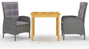 vidaXL Set de masă pentru grădină, 3 piese, gri