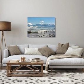 Tablou pe sticlă cu munții înzăpeziți (70x50 cm)