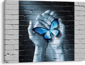 Tablou cu flutere albastru pe perete (70x50 cm)