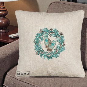 Perna Decorativa Coroana Turcoaz cu Manusi, 40x40 cm, Bej Canapea, Husa Detasabila, Perna Inclusa, BEKZ®