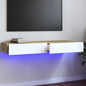 Comoda TV cu lumini LED, alb stejar sonoma, 120x35x15,5 cm
