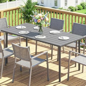 Outsunny Masă de grădină 165 x 80 cm pentru 6 persoane Masă de dining cu blat din lamele Cadrul din oțel, Dreptunghiulară | Aosom Romania