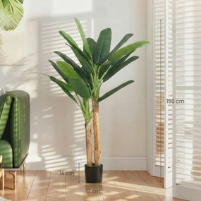 HOMCOM Arbore de banan artificial 150 cm Plantă artificială decorativă cu ghiveci și  2 trunchiuri pentru Casă Birou Living Verde | Aosom Romania