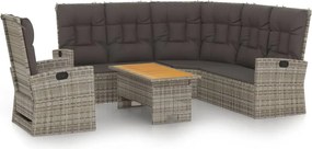 vidaXL Set mobilier de grădină cu perne, 3 piese, gri, poliratan