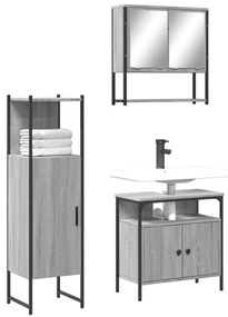 vidaXL Set mobilier de baie, 3 piese, gri sonoma, lemn prelucrat
