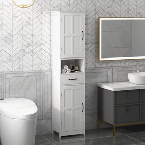 kleankin Dulap Modern pentru Baie, Mobilier Îngust cu Raft Deschis, Sertar, Uși Încastrate și Rafturi Ajustabile Alb | Aosom Romania