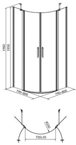 Cabina de dus semirotunda 80x80 cm Cersanit Moduo, crom 800x800 mm