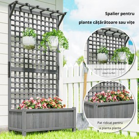 Outsunny Jardinieră înălțată cu spalier și acoperiș, cutie de plantare, pat de flori, rezistent la intemperii, lemn, 90 x 45 x 183 cm, gri închis | Aosom Romania