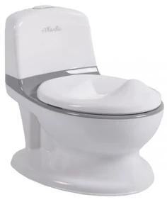 Olita premium pentru copii NOVOKIDS™ Atlantic seat, Cu sunete, Vas detasabil, Plastic non toxic, Suport hartie igienica, Gri cu Alb