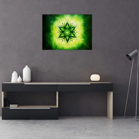 Tablou pe sticlă - Mandala de flori, fundal verde (70x50 cm)