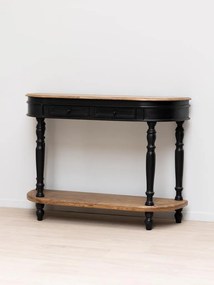 Consolă hol din lemn de mango, negru, cu blat maro, 2 sertare, raft și picioare strunjite, 91 x 122 x 35 cm, „Nevermore”