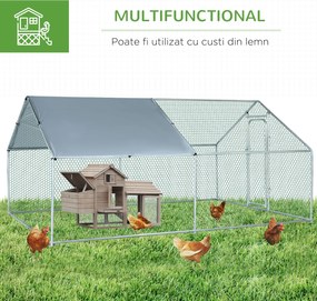 PawHut Coteț Găini Metal Galvanizat Copertină UV Spațiu Amprent 300x400x195cm Argintiu | Aosom Romania