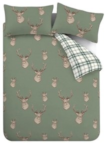 Lenjerie de pat verde pentru pat dublu, extinsă 230x220 cm Stag Check – Catherine Lansfield