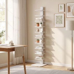 HOMCOM Bibliotecă Verticală cu 11 Rafturi, Structură din Oțel, Economie Spațiu, 34,5x41,5x163,5 cm, Alb | Aosom Romania