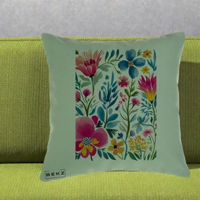 Perna Decorativa Gradina Florala Acuarela Colorata, 40x40 cm, Verde, Husa Detasabila, Perna Inclusa, BEKZ®