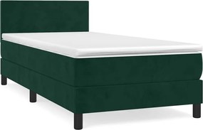 vidaXL Pat box spring cu saltea, verde închis, 90x200 cm, catifea