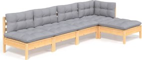 vidaXL Set mobilier grădină cu perne gri, 5 piese, lemn masiv de pin
