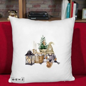 Perna Decorativa Gnom Scandinav cu Felinar, 40x40 cm, Alb Pufos, Husa Detasabila, Perna Inclusa, BEKZ®