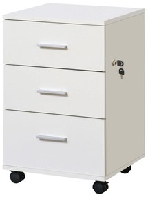 HOMCOM Corp de Birou Depozitare Birou pe Roți 3 Sertare Blocabile 40 x 40 x 61,5 cm Alb | Aosom Romania