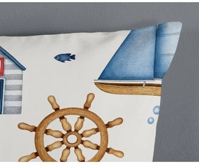 Lenjerie de pat pentru copii albastră-crem din bumbac pentru pătuț 100x135 cm Ahoy – Good Morning