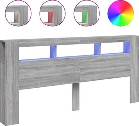 vidaXL Tăblie de pat cu LED, gri sonoma, 220x18,5x103,5 cm, lemn