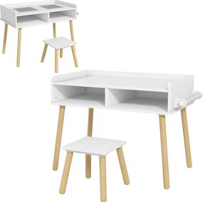 HOMCOM Set de Masă și Scaun pentru Copii, Masă de Activități pentru Copii Mici 3 în 1 cu Tablă de Construcție, 87x45x59.5 cm, Alb | Aosom Romania