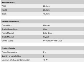 Aplica de perete cristal Schöler design de lux Sheraton 2L, chrome