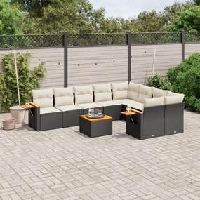 vidaXL Set canapele de grădină cu perne, 10 piese, negru, poliratan