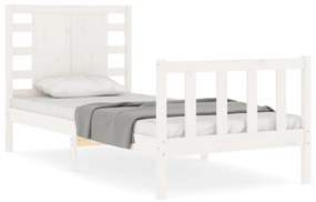 3192782 vidaXL Cadru de pat cu tăblie single, alb, lemn masiv