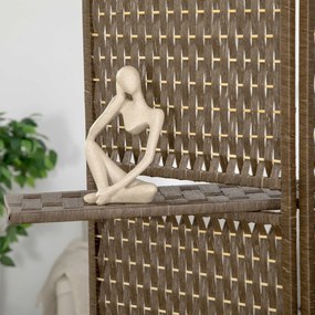 HOMCOM Paravan interior separator de încăpere 4 panouri 2 rafturi lemn de pin țesut cu fibre de hârtie 181 x 180 cm maro | Aosom Romania