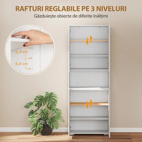 HOMCOM Dulap Bucătărie Înalt 180cm, Mobilier Depozitare cu Uși Soft-Close, Raft Deschis, 2 Dulapuri, Rafturi Ajustabile, Stil Modern pentru Sufragerie sau Bucătărie, Alb Lucios | Aosom Romania
