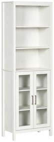 kleankin Colțar de Baie cu 2 Uși de Sticlă și 3 Rafturi Mobilier Auxiliar de Stil Modern 53x30x162 cm Alb | Aosom Romania