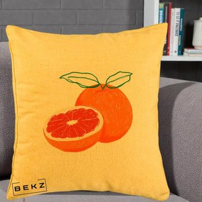 Perna Decorativa Grepfrut Citrus, 40x40 cm, Galben, Husa Detasabila, Perna Inclusa, BEKZ®