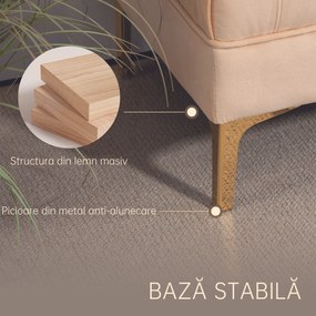 HOMCOM Bancă cu Husă Capitonată, Bancă Tapițată din Catifea cu Picioare Metalice, 118x45x42 cm, Bej | Aosom Romania