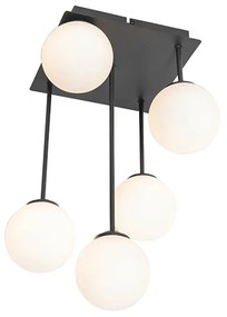 Plafoniera moderna neagra cu sticla opala cu 5 lumini - Atena