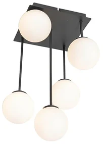 Plafoniera moderna neagra cu sticla opala cu 5 lumini - Atena