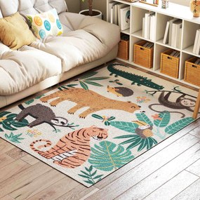 HOMCOM Covor plușat cu Model de Jungle, uşor de întreţinut, Crem + Multicolor | Aosom Romania