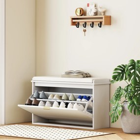 HOMCOM Bancă pentru Pantofi cu Raft Interior Reglabil și Detașabil, 80x26x47.5 cm, Alb și Bej | Aosom Romania