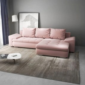 Colțar extensibil dumonde cu ladă de depozitare si sezut confortabil din spuma high-density, Leonardo Royal Roz 260x185 cm II