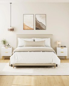 NOA62 - Set 2 Noptiere albe 50 cm, cu 2 sertare, dormitor - Alb-Auriu