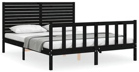 3193215 vidaXL Cadru de pat cu tăblie, negru, king size, lemn masiv