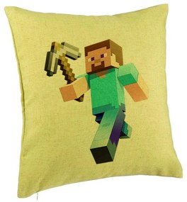 Perna Decorativa, Model Minecraft Mining Steve, 40x40 cm, Verde, Husa Detasabila, Burduf