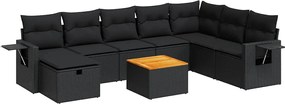 vidaXL Set mobilier de grădină cu perne, 9 piese, negru, poliratan