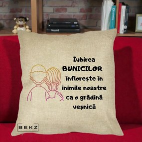 Cadou pentru Bunici - Perna Personalizata Iubirea Bunicilor Infloreste Cuplu Line Art Gradient, 40x40 cm, Crem, Husa Detasabila, Perna Inclusa, BEKZ®