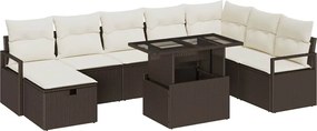 vidaXL Set de canapele pentru grădină cu pernă 9 pcs Maro Rattan poli