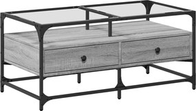 vidaXL Măsuță de cafea cu blat din sticlă gri sonoma 98,5x50x45cm oțel