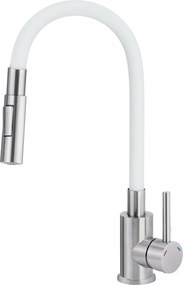 Baterie bucatarie cu pipa flexibila crom/alb Deante Luno cu 2 functii