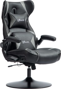 Vinsetto Fotoliu Gaming cu functie de leganare si difuzor, suport lombar si cervical, pentru camera de jocuri, Piele artificiala, Gri+Negru | Aosom Romania
