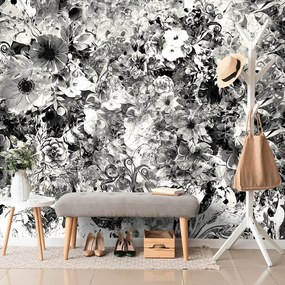 Tapet flori în design alb-negru