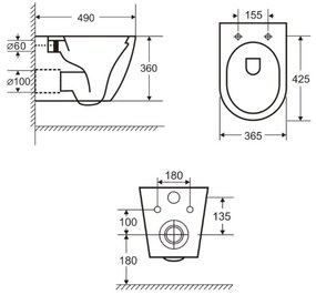 Set vas wc suspendat rimless cu capac soft close Oslo, rezervor incastrat, set fixare, izolare fonica si clapeta alba